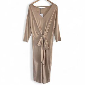 NWT Zara Perfect Basics Tie Front Dress Women's V Neck Lightweight Nude Tone S